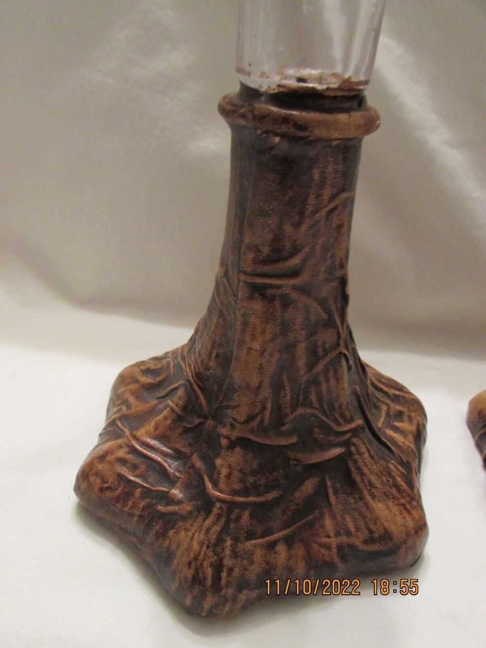 Vintage set of 2 Candle Stick Holders Hand Made ITALY Wrapped in Leather